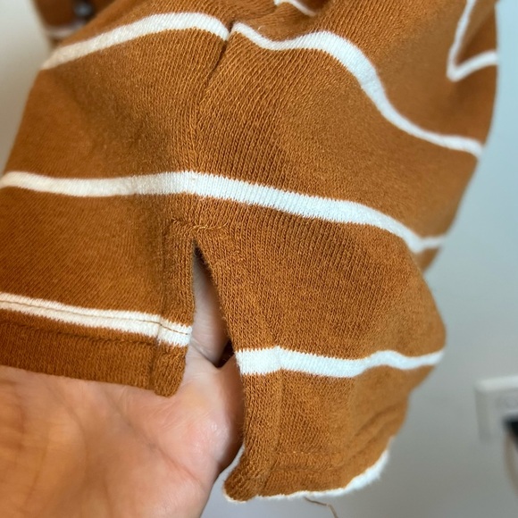 J. Crew Cowl Neck Striped Crop Top Camel and White Size XXL Fleece Lined - Picture 6 of 9